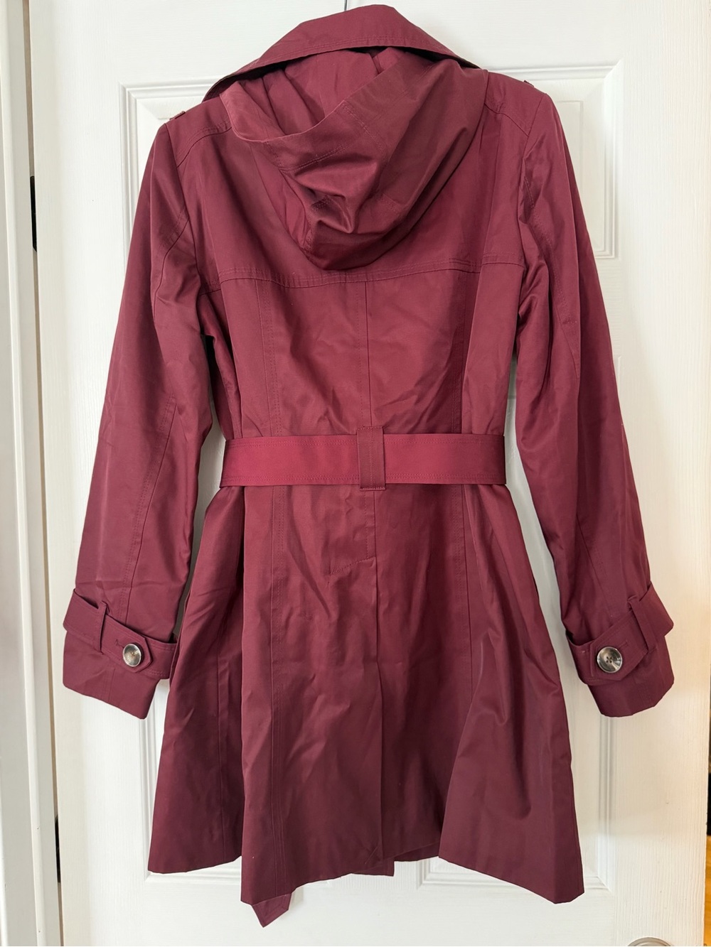 London Fog Burgundy/Maroon Trench Coat with Waist Tie - Picture 2 of 8